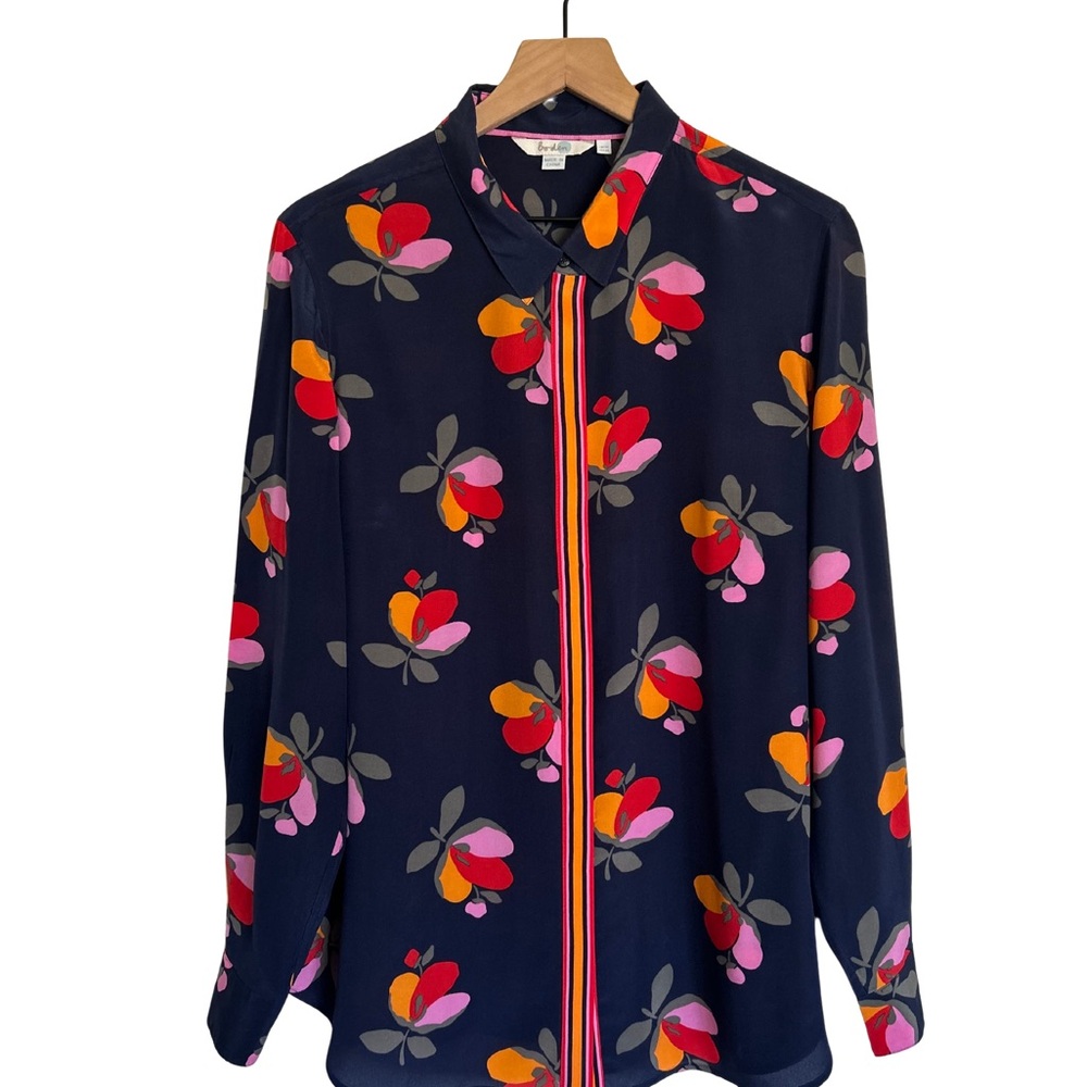 Boden Navy Floral Shirt with Pink and Orange Accents